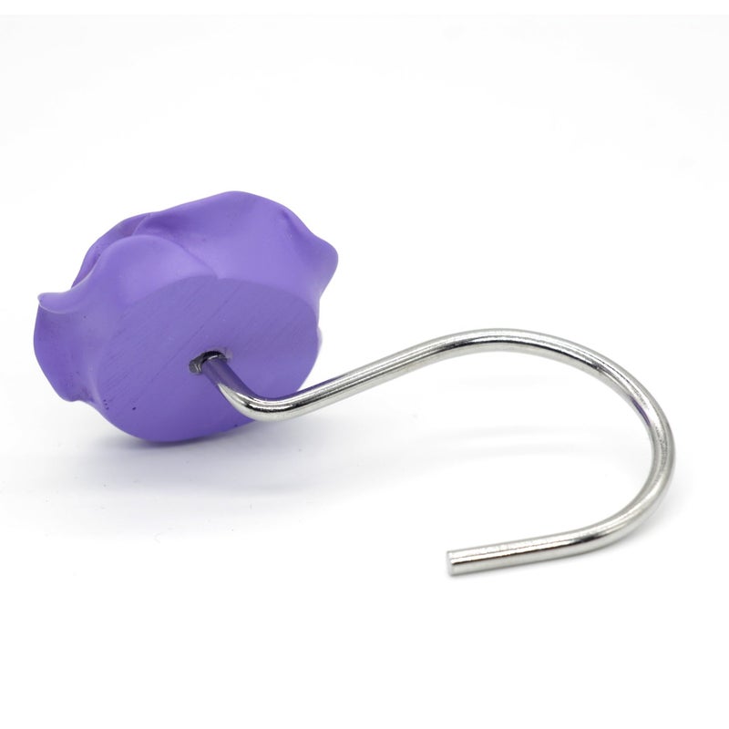 BEAVO Shower Curtain Hooks, Home Decorative Rustproof Shower Curtain Hooks Resin Rose Flower Shower Hooks Rings for Bathroom Shower Rods Curtains,Set of 12 Hooks (Purple) - Image 5